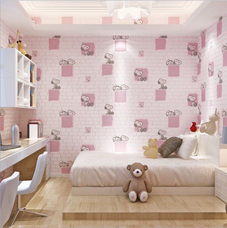 environmental protection thickening Non-woven fabric bedroom a living room wallpaper Warm Cartoon Girl Children's Room wallpaper Wall stickers