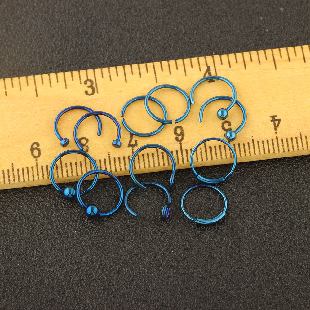 12-Pack Stainless Steel Nose Rings Nose Studs with Blessing Motif - Blue Geometric Earring Piercing Jewelry Set detail image 14