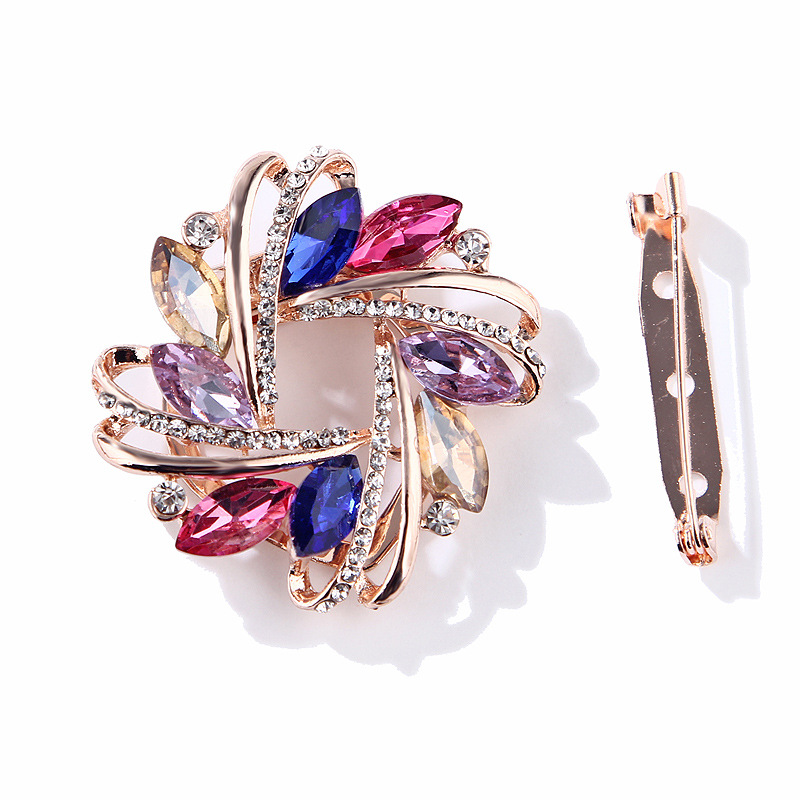Korean fashion bunte kristall glas blume rose gold brosche schal schnalle dual zweck alle spiel kleidung zubehör_voghion.com