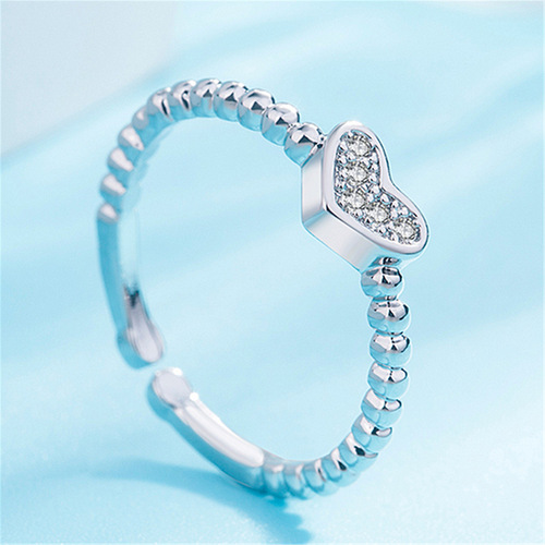 Japanese and Korean sweet diamond love ring female open girl forest style ins index finger ring internet celebrity trendy personality student