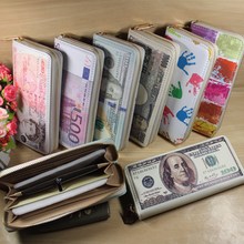新款潮流錢幣單拉創意錢包男士美元歐元男女學生長款皮夾卡包