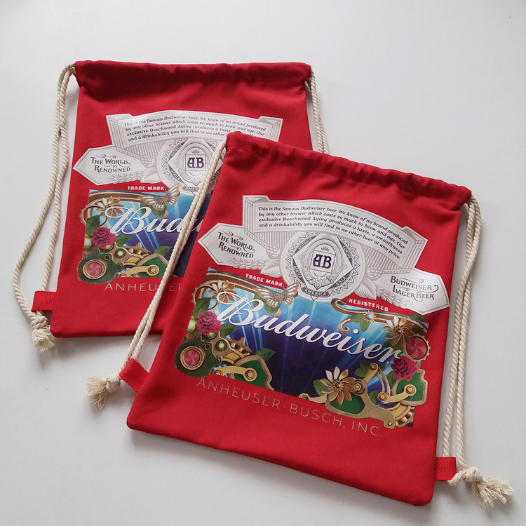 定制棉布抽绳背袋 12盎帆布热转印束口袋 啤酒活动礼品抽绳收纳袋
