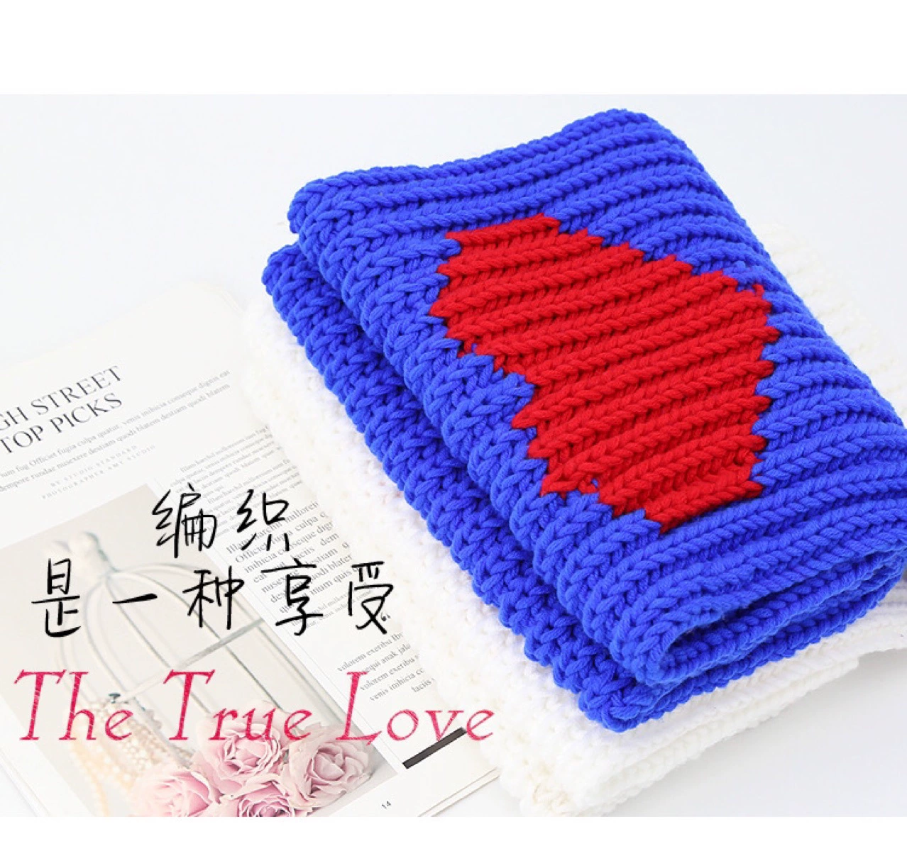 Handmade yarn kit, soft plush skeins with bamboo needle 6 mm, mixed colors and tutorial options