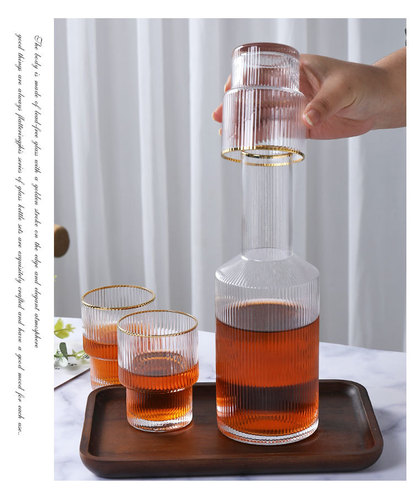 Gold edge hammered glass cold kettle striped kettle cold kettle juice jug explosion-proof household European style creative set