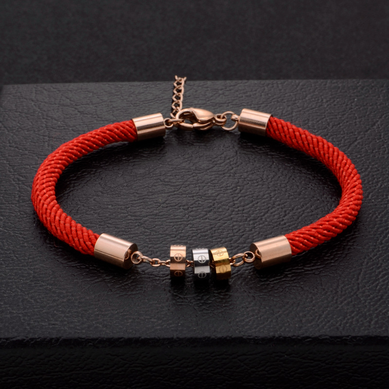 Trendy Tricolor Tricyclic Titanium Steel Red Rope Black Rope Double Color Rose Gold Bracelet This Year of Life Transporter Hand Jewelry