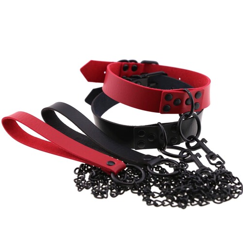 Women's men's sexy dark alternative personality leather collar necklace traction rope black nail O-shaped collar traction belt
