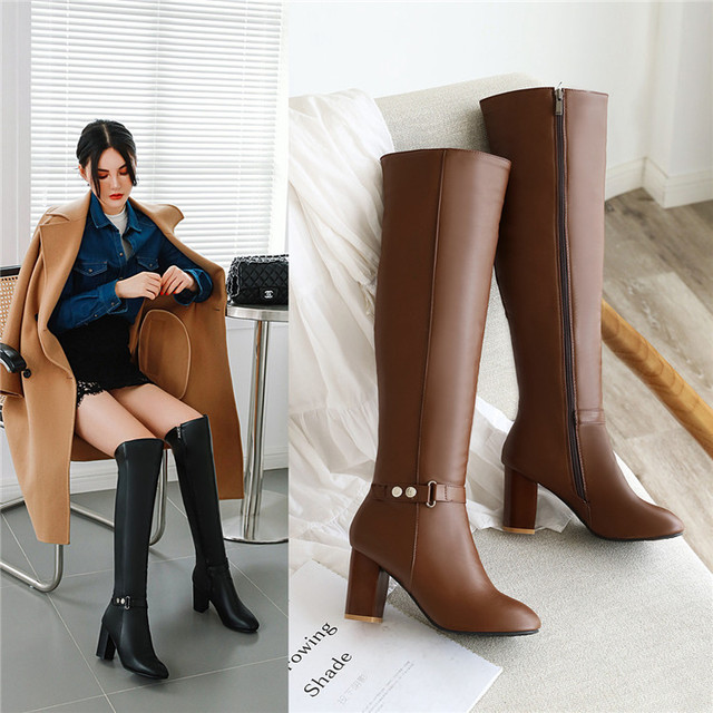 autumn and winter women’s thick heels， knee high boots,Knights’boots,fashionabl