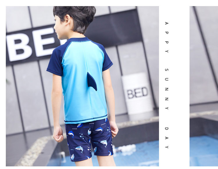 Boys Shark Swimwear Two-piece Set Sun-protective Swim Trunks_voghion.com