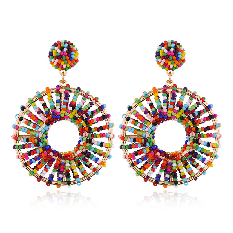 European And American Fashion Retro Circle Hollow Earrings Rice Beads display picture 2