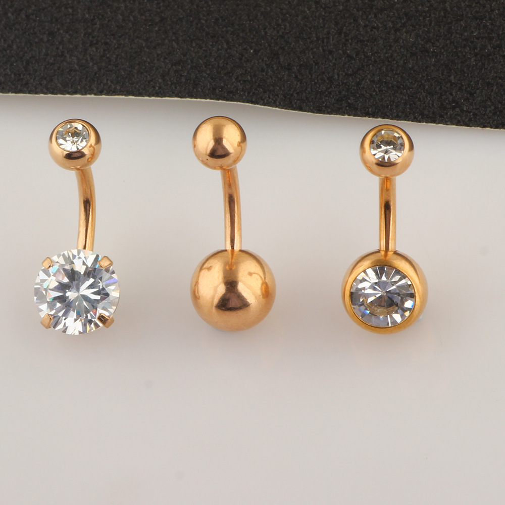 3-Piece Gold Belly Button Ring Set Stainless Steel Zircon Body Piercing Jewelry Wholesale detail image 8