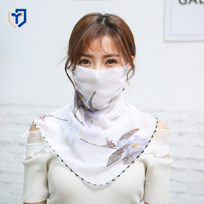 夏季防晒护颈雪纺口罩女 水墨古风典雅印花透气面罩方巾厂家直销|ru