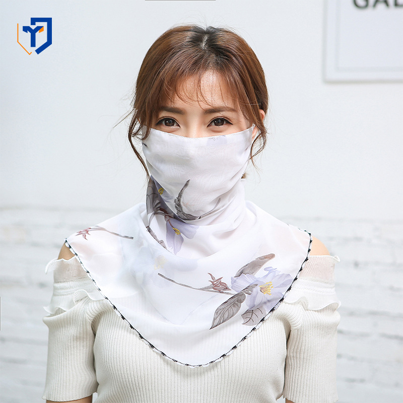 夏季防晒护颈雪纺口罩女 水墨古风典雅印花透气面罩方巾厂家直销|ru