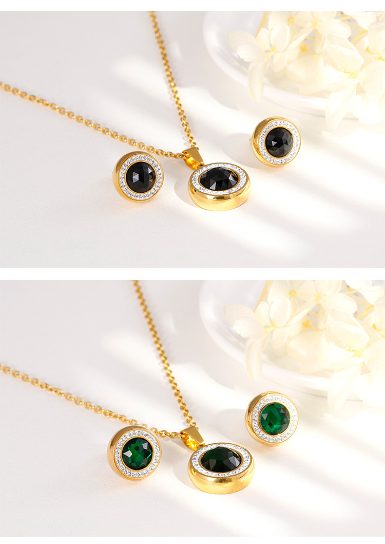 Plating Craft Kalen Ornament Set Gold Crystal Glass Pendant Micro Rhinestone With Stud Earrings Two-piece Set Necklace And Earrings Suite