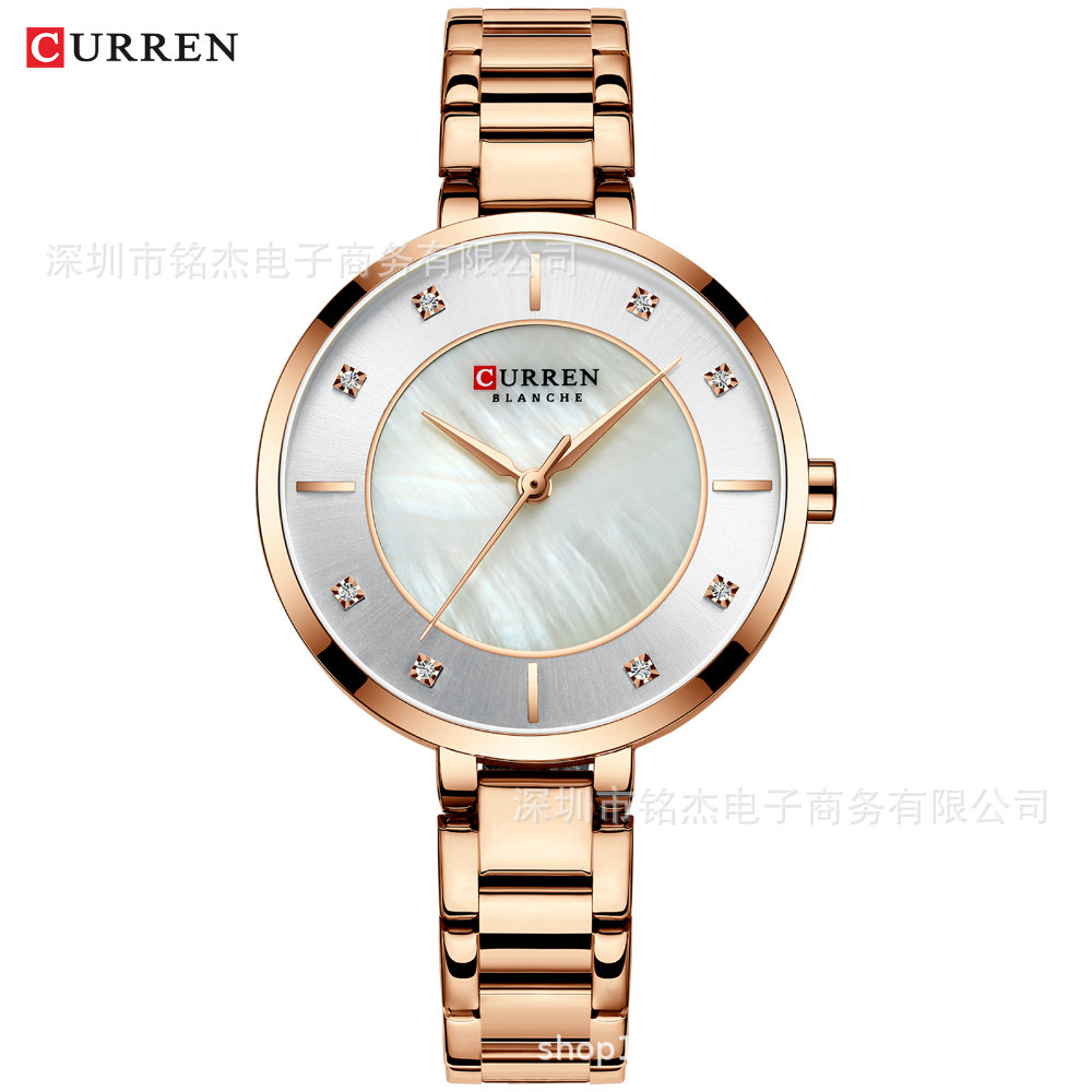 カーレン9051カジュアルレディーススチールベルト腕时计シンプルなファッションレディース防水クォーツ时计レディース时计