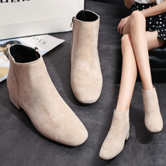 2019 Autumn and Winter New Korean Version Mid-Heel Thick Heel Velvet Women's Short Boots Fashion Side Zipper Martin Boots Fashion Women's Boots 