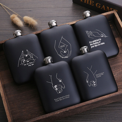 Foreign trade sources 6oz Ounce 304 Stainless steel flagon black Scrub square flagon customized originality english customized