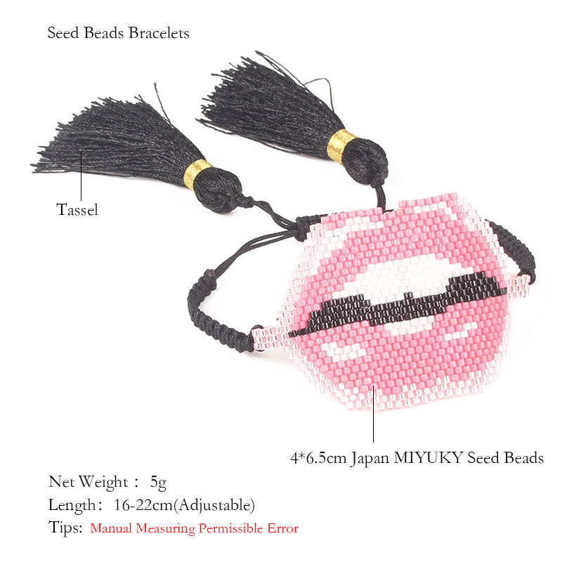 European And American Lips Tassel Bracelet Miyuki Beads Hand-woven Mouth Bracelet display picture 48