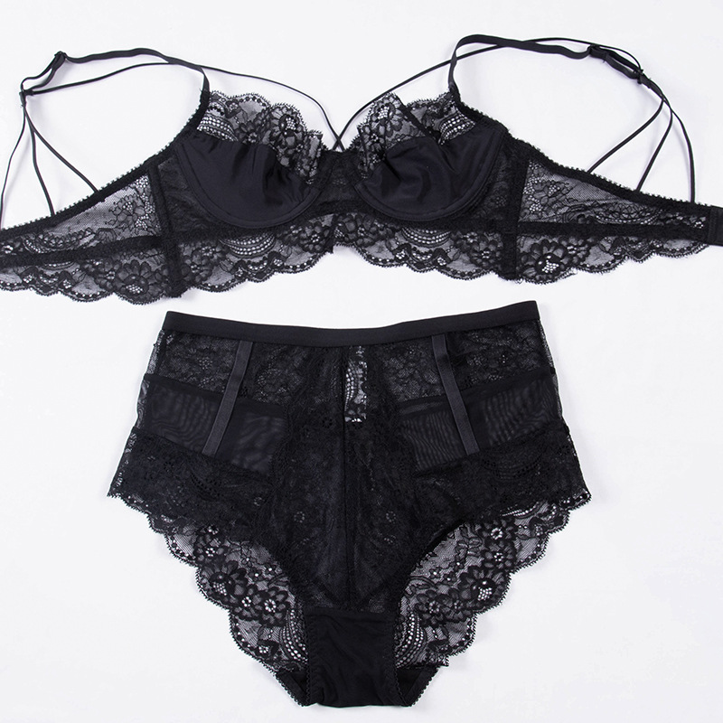 New ultra-thin sexy lace women's underwear boutique high waist comfortable gathering beautiful back bra set_voghion.com