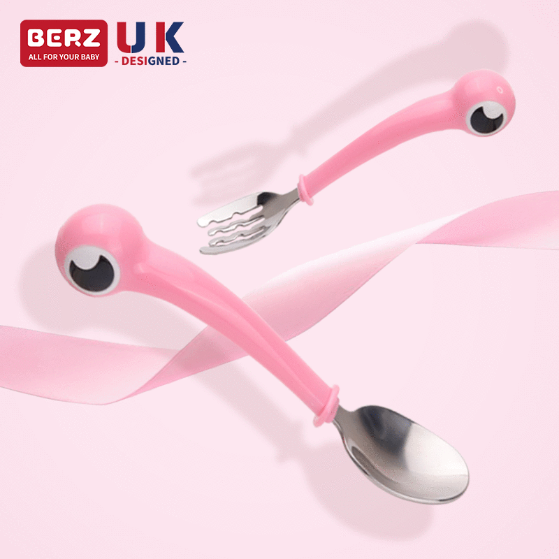 BERZ贝氏彩虹蟹叉勺宝宝辅食工具不锈钢儿童餐具喂食便携勺子现货|ru