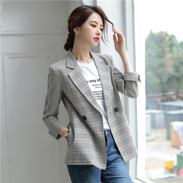 Net Red Suit Jacket Female 2019 New Autumn Korean Version Loose Student Leisure Style Chequered Small Suit