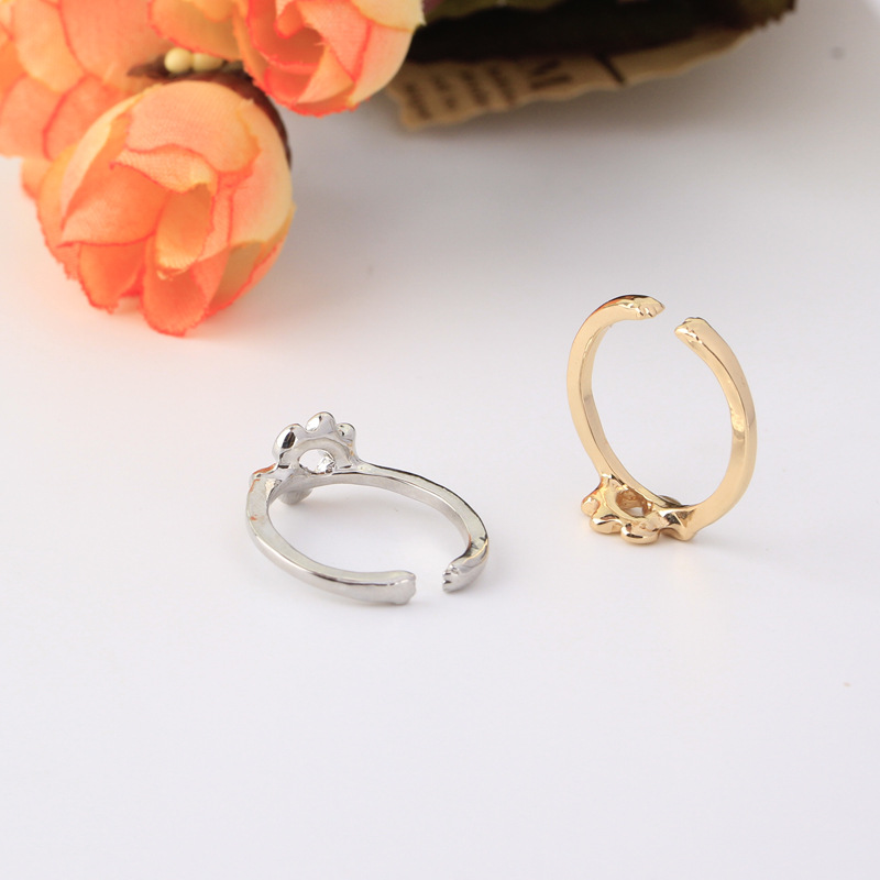 Fashion hollowed out dog paw opening ring animal kitten paw print tail ring wholesale