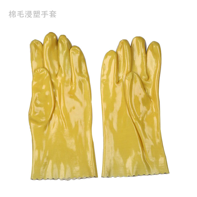 舒帮棉毛聚乙烯作业耐酸碱防油浸塑防化防水工业手套防油污防护