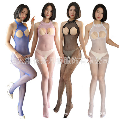 怡衿情趣內衣女透明性感漁襪開檔連體襪制服誘惑連身網襪批發7504