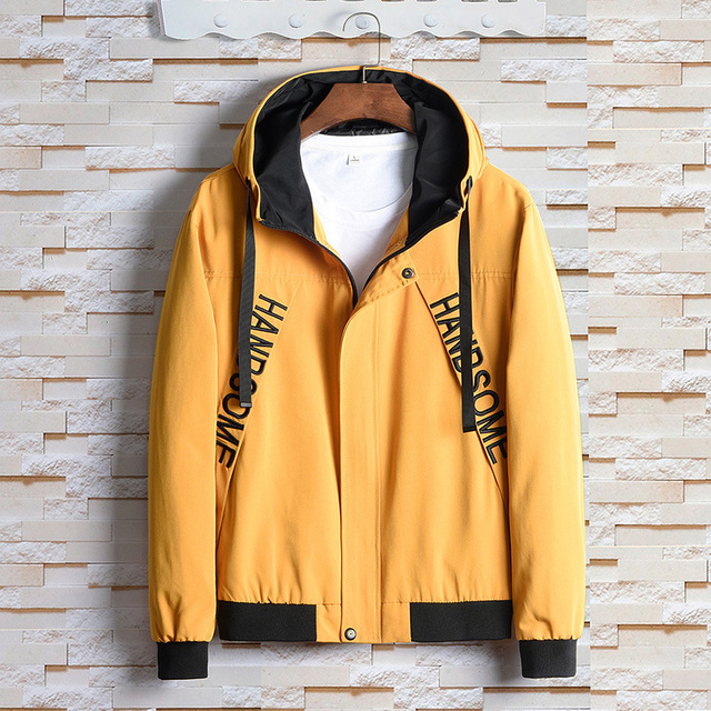 Spring and autumn men’s hooded embroidered letter slim coat casual jacket for men