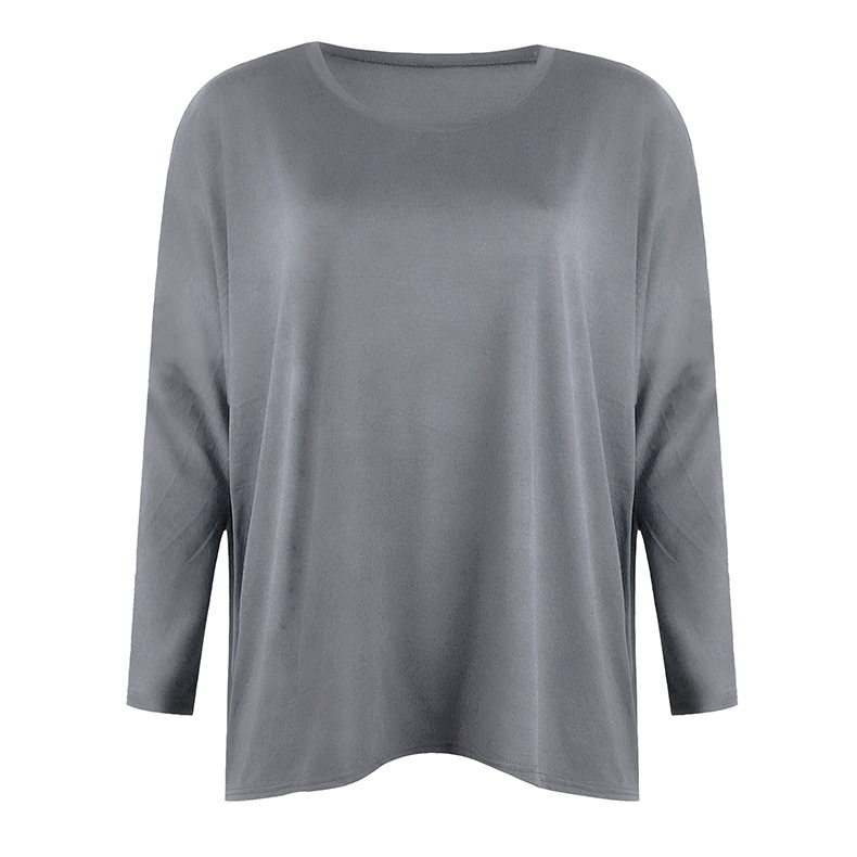 solid color loose round neck long-sleeved top NSKX10137