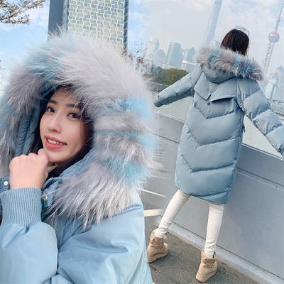 White duck down 2019 Hair collar Down Jackets Mid length version Easy thickening Show thin coat