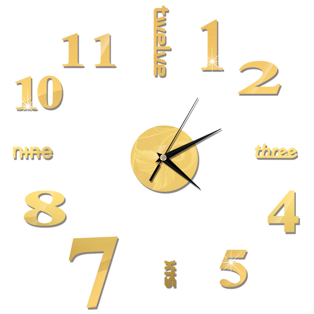 Chino e Inglés digital espejo etiqueta de la pared Reloj de pared DIY Reloj de pared creativo Reloj simple reloj de acrílico