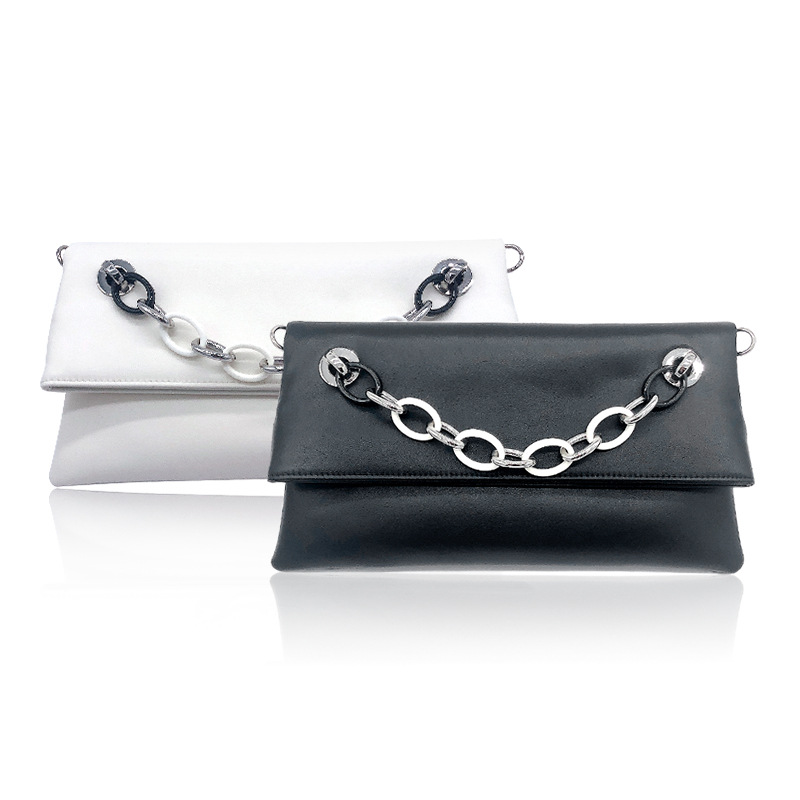 Korean Style Genuine Leather Clutch Bag Cowhide Women's Envelope Bag Commuter OL Simple Solid Color Folding Shoulder Bag Evening Clutch