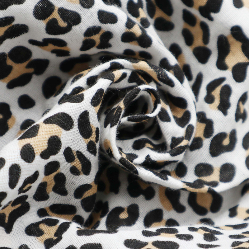 厂家现货全棉印花豹纹两层棉纱布 超柔吸水A类梳织毛毯服装布料