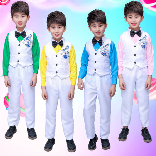 Boy kids Kindergarten singers host stage performance outfits boys choir performance costumes drummer performance vest dress suit school uniforms