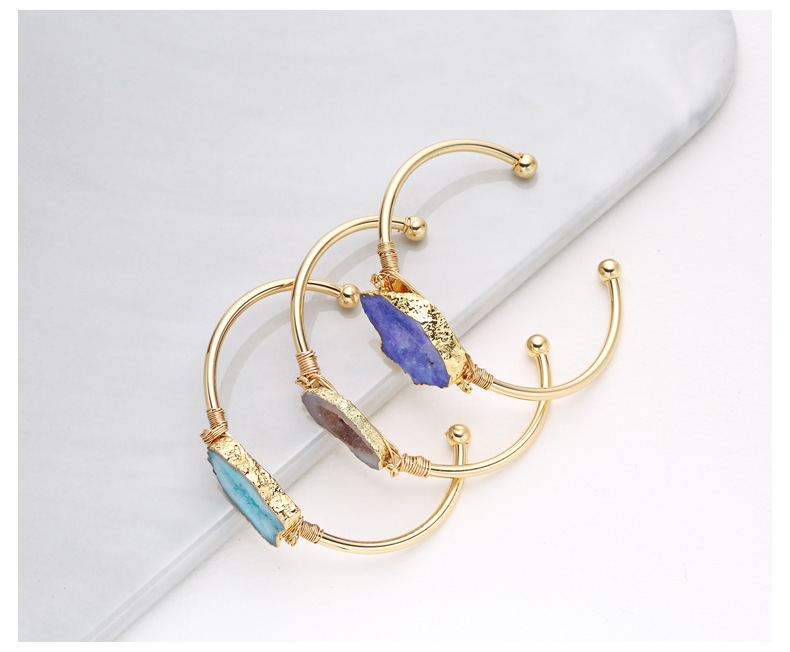 natural stone, Copper Material Simple Style Irregular Geometric Natural Stone Copper Natural Stone Agate Bangle In Bulk
