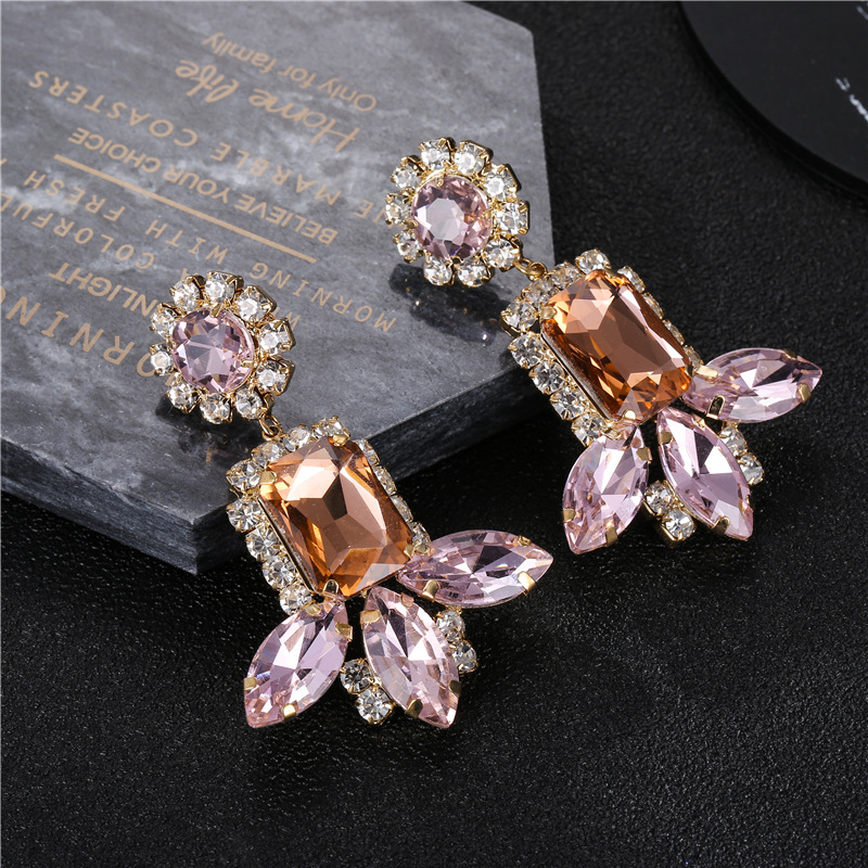 Fashion Pink Gemstone Tassel Earrings New Earrings Wholesale display picture 7