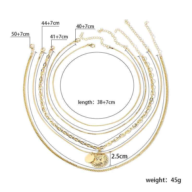 Hot Selling Fashion Creative Retro Portrait Round Pendant Multi-layer Chain Necklace display picture 1