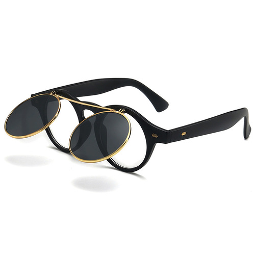 Retro Flip Sunglasses 8008 Punk Steam Round Double Layer Sunglasses European and American Trendy Sunglasses Manufacturer Wholesale