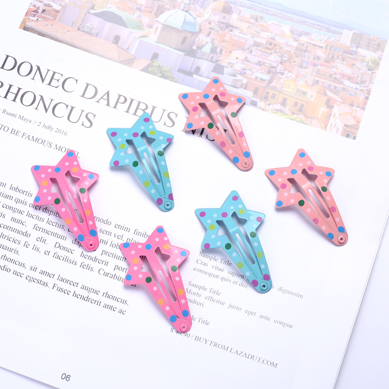 星星款波点BB夹印花发夹跨境货源儿童发饰头饰顶夹新款五角星发夹|ms