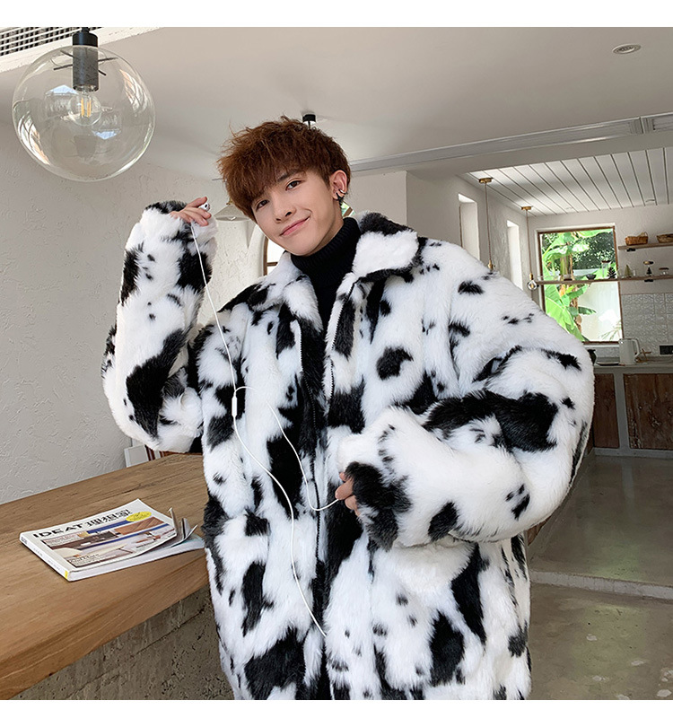 Men's Faux Fur Jacket Lapel Loose Zipper Casual Coat Winter Warm