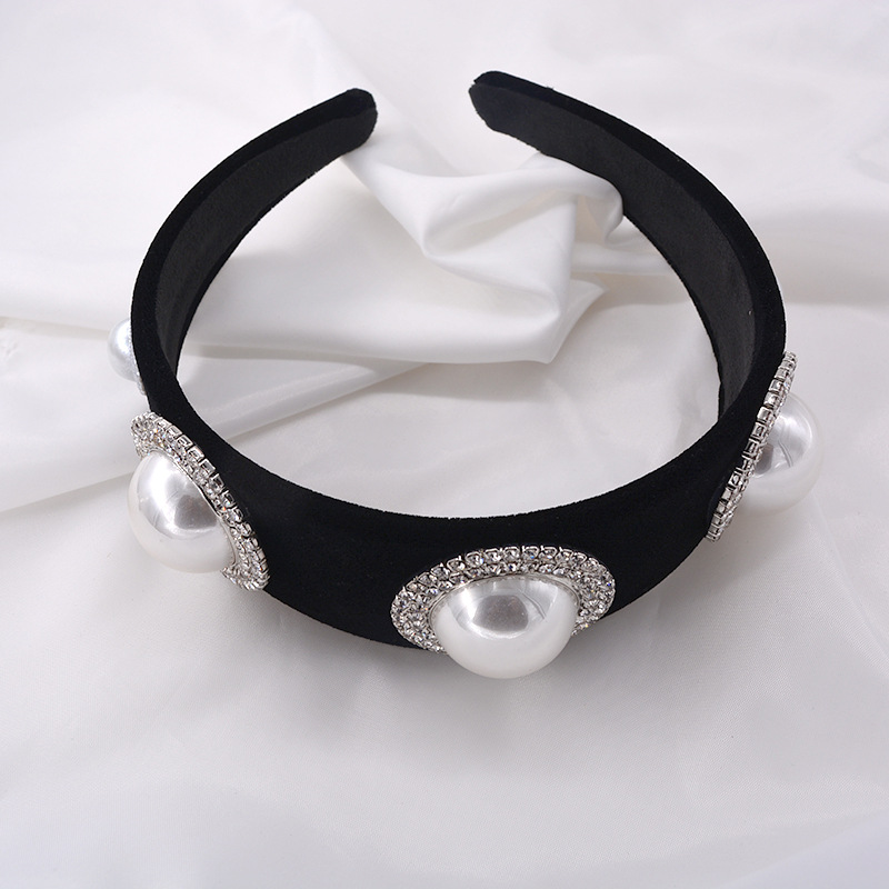 Style Rétro Coréen Strass Baroque Perle Bandeau Velours À Large Bord Nihaojewelry Gros display picture 6