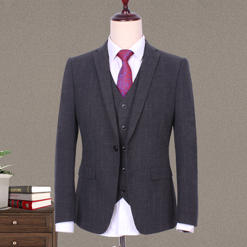 新款韩版修身西服套装男灰色男士西装三件套西装定制批发|ms