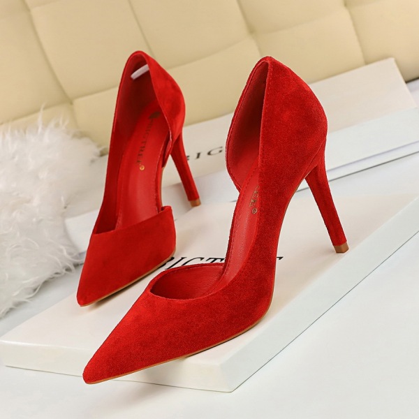 Fashion high-heeled suede shallow pointed sexy side hollow shoes