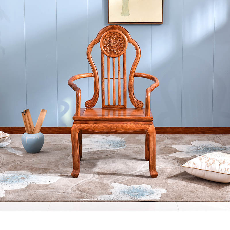 Yiming Tianxia Huali Wood Backrest Chair Redwood Furniture Chinese Style Official Hat Chair Hedgehog Red Sandalwood Leisure Chair