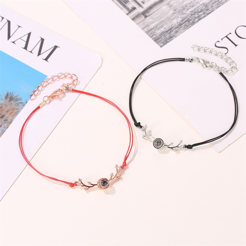 Couple bracelet creative 100 languages i love you simple red rope antlers bracelet