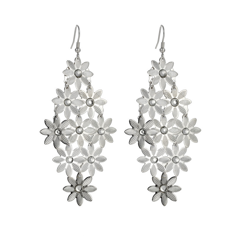 Rétro Tendance D'origine Belle Digne Creux Or Argent Alliage Électrolytique Longue Goutte D'eau Boucles D'oreilles Fleur Boucles D'oreilles display picture 7