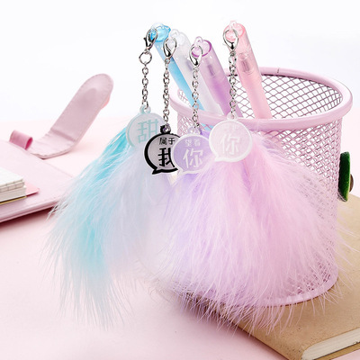 new pattern Hearts Pendant Pen originality Feather Metal Written words Pendant Pendant Roller ball pen student lovely Stationery