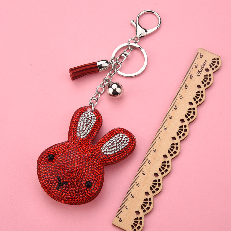 31g Weight Diamond Design Rose Red, Red, Silver, Yellow, Black Color Korean Creative Cartoon Korean Velvet Bunny Spot Drill Keychain Car Key Chain Students' School Bag Pendant Wholesale 7