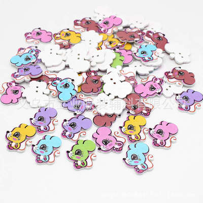 跨境爆款 木扣卡通动物 2孔 木扣片手工diy装饰配件 可50个/包|ms