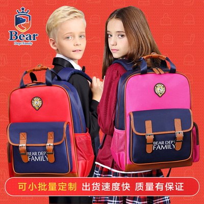 2019 Bear family new pattern Lightening Spinal High-capacity boy girl student 1-6 grade Children's bags Customized
